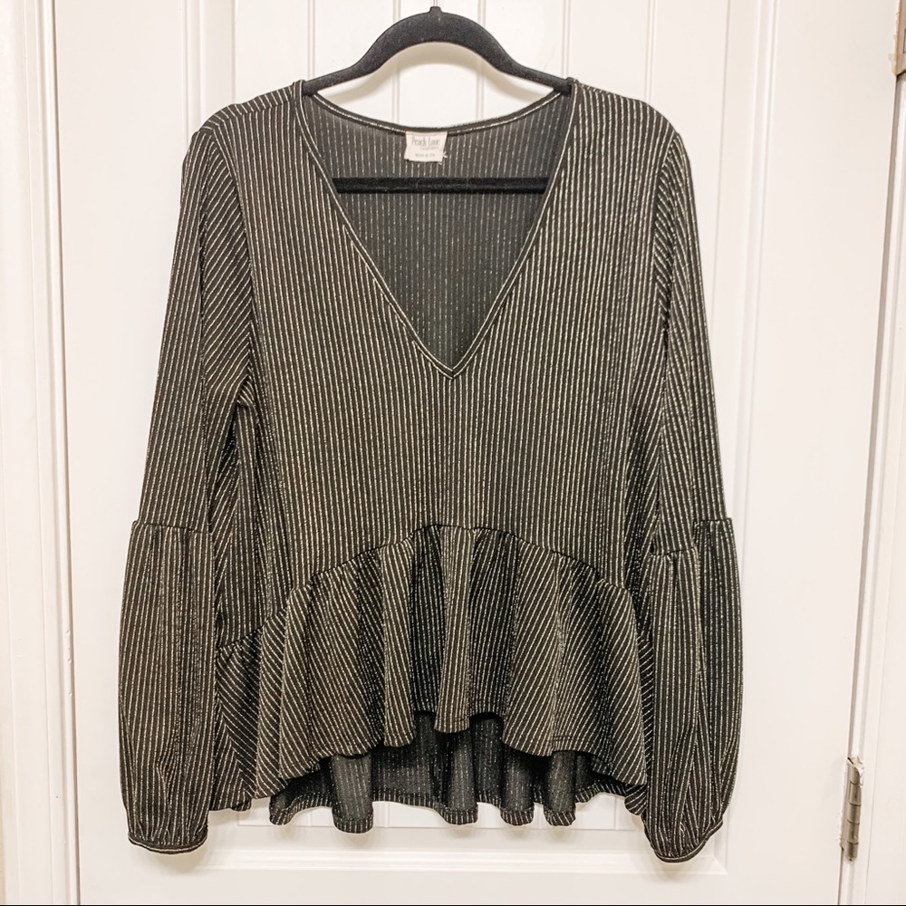 Boutique Black and Gold Pinstripe Blouse